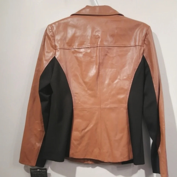 NWT Guillaume Leather Jacket Zip Front Brown with Black Stretch Sides Small - Picture 4 of 17